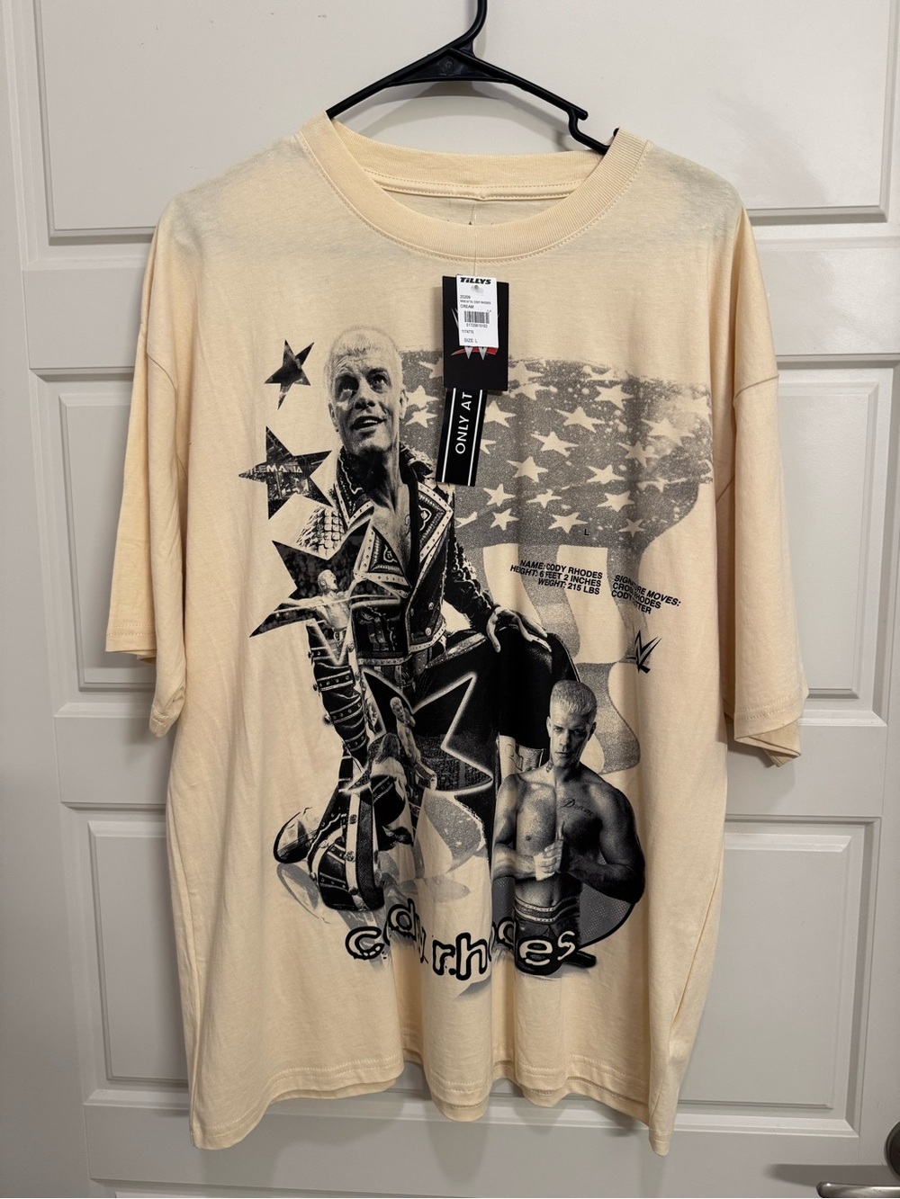 WWE Cody Rhodes Graphic Wrestling Cream Men's T-Shirt Size Large